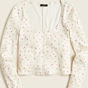 J. Crew Scoopneck Ribbed Cardigan Top in rosebud print